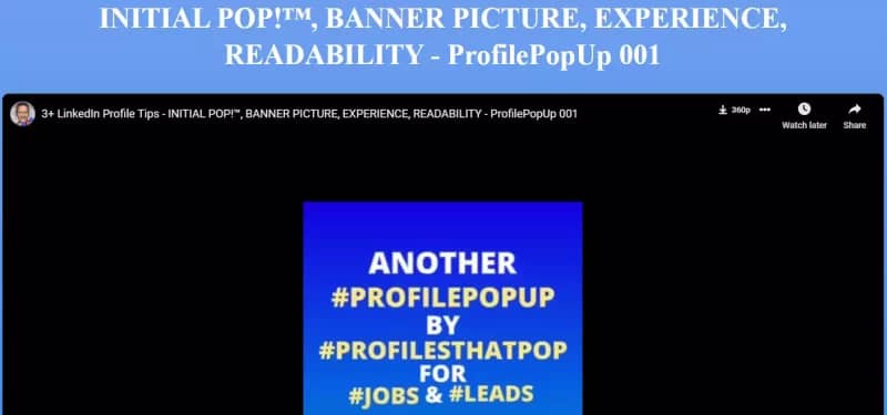 ProfilePopUp 001 - BANNER PICTURE, EXPERIENCE, READABILITY - #ProfilesThatPOP